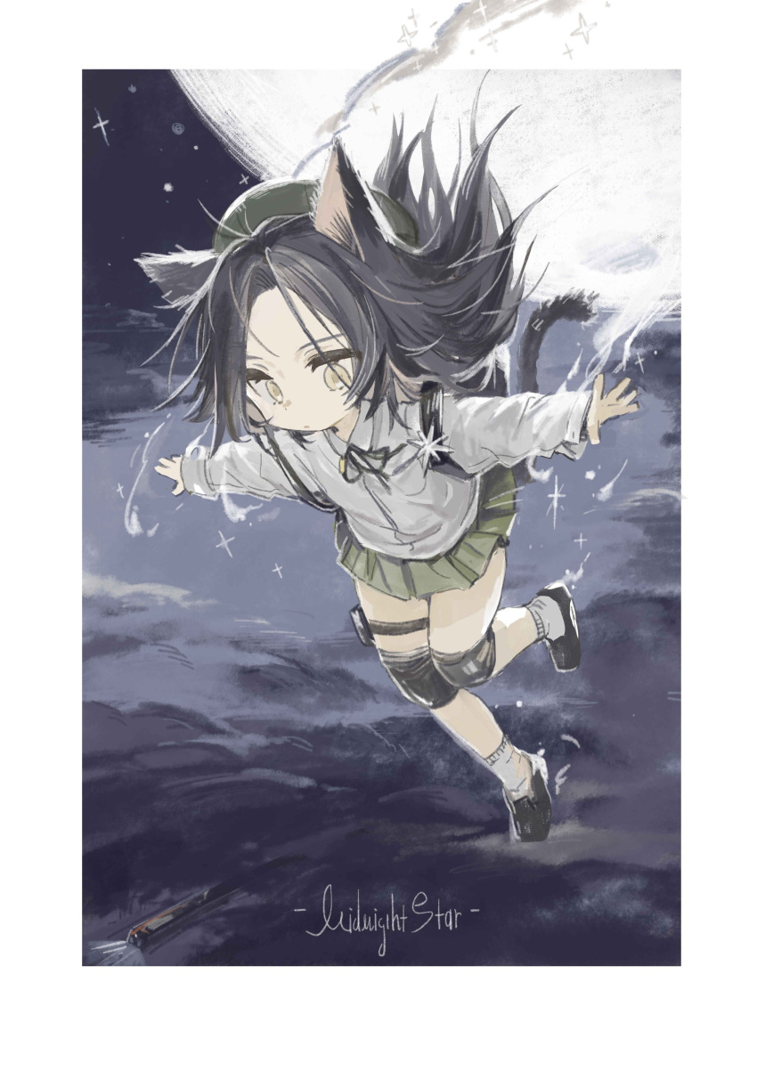 1girl, absurdres, aged_down, animal_ears, ar-18_(girls'_frontline), black_footwear, black_hair, cat_ears