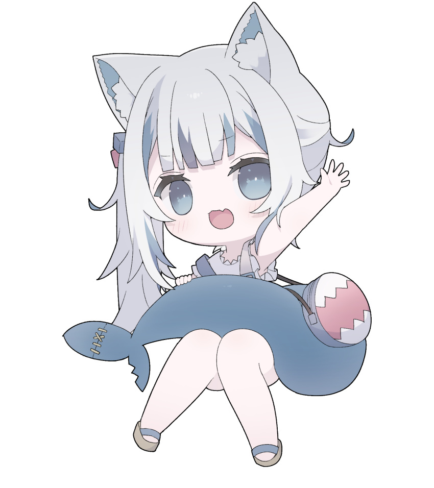 1girl, :d, animal_bag, animal_ear_fluff, animal_ears, bag, blue_eyes, blue_hair