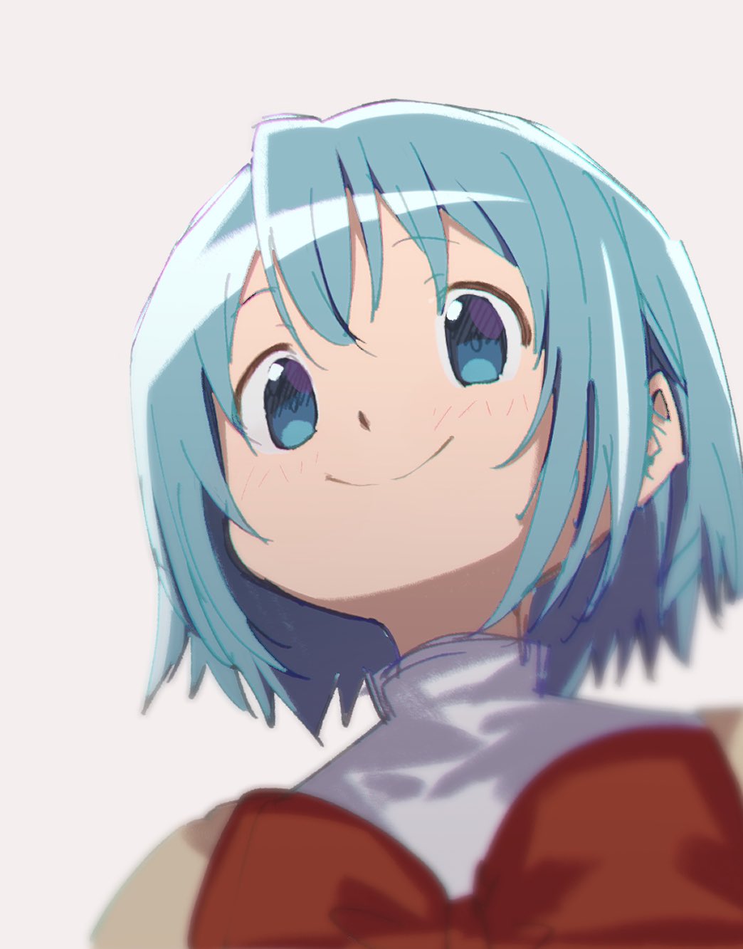 1girl, blue_eyes, blue_hair, blurry, blush, bow, bowtie, closed_mouth