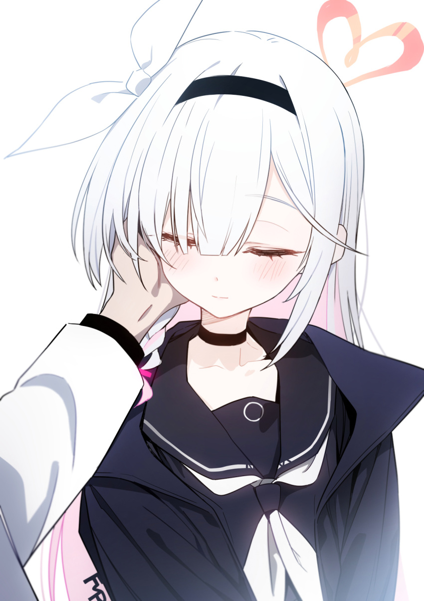 1boy, 1girl, a.r.o.n.a_(blue_archive), black_choker, black_coat, black_serafuku, blue_archive, braid