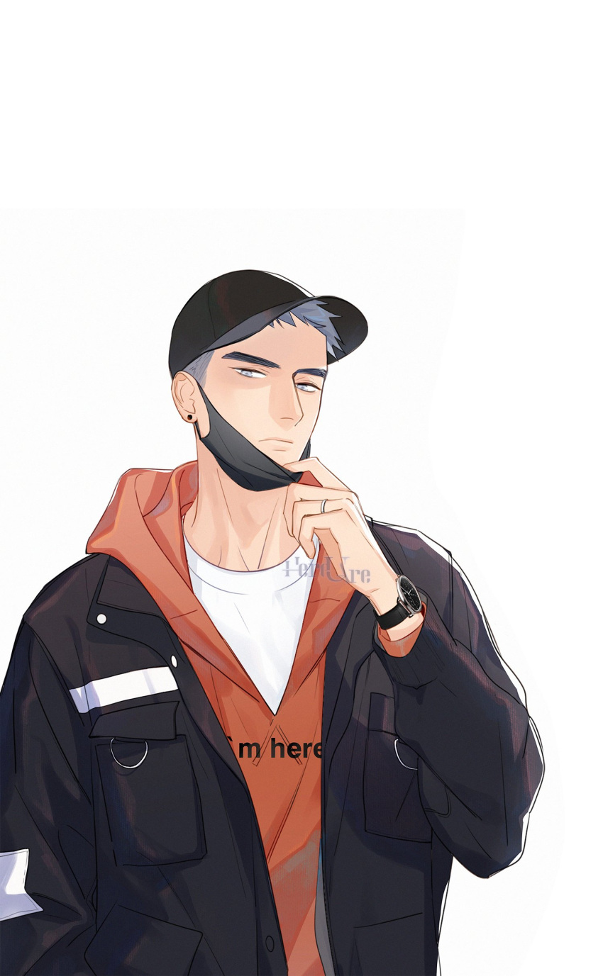 1boy, absurdres, baseball_cap, black_headwear, black_mask, blue_eyes, blue_hair, breast_pocket