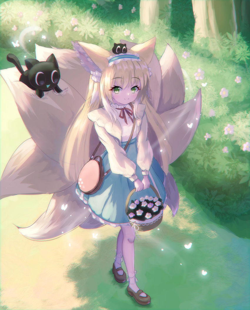 1girl, animal_ear_fluff, animal_ears, ankle_socks, arknights, bag, basket, black_cat