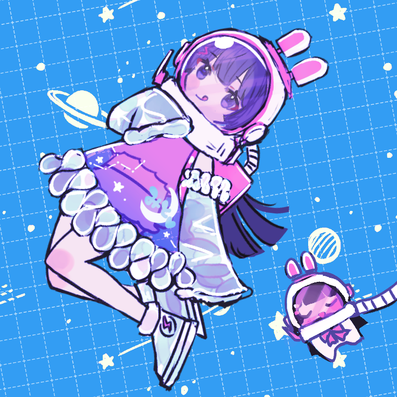 1girl, animal_ears, blue_background, blunt_bangs, closed_mouth, dress, full_body, kurumi_sumire