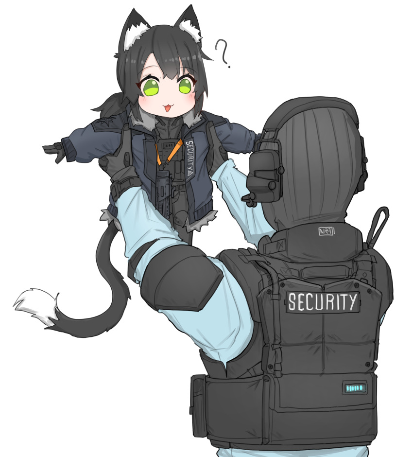 1boy, 1girl, :3, ?, absurdres, animal_ear_fluff, animal_ears, balaclava
