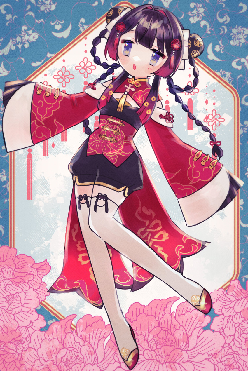 1girl, absurdres, black_hair, blunt_bangs, blush, bow, braid, chinese_clothes