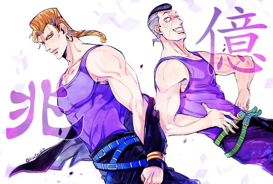 2boys, arrow_earrings, belt, black_hair, blue_eyes, braid, brothers, diamond_wa_kudakenai