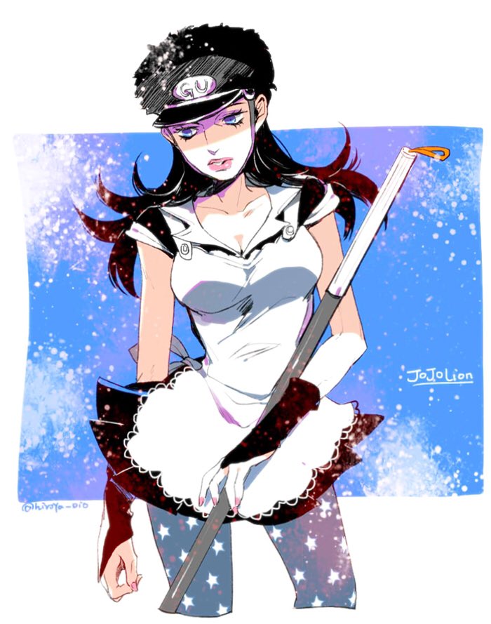1girl, apron, black_hair, bridal_gauntlets, hat, hatoyama_itsuru, jojo_no_kimyou_na_bouken, jojolion