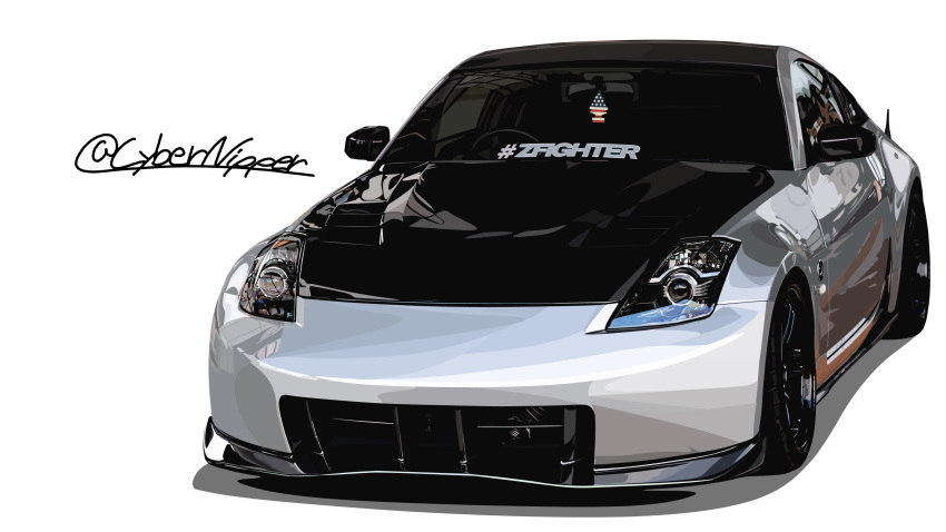 absurdres, american_flag, car, cybernipper, highres, motor_vehicle, nissan, nissan_350z
