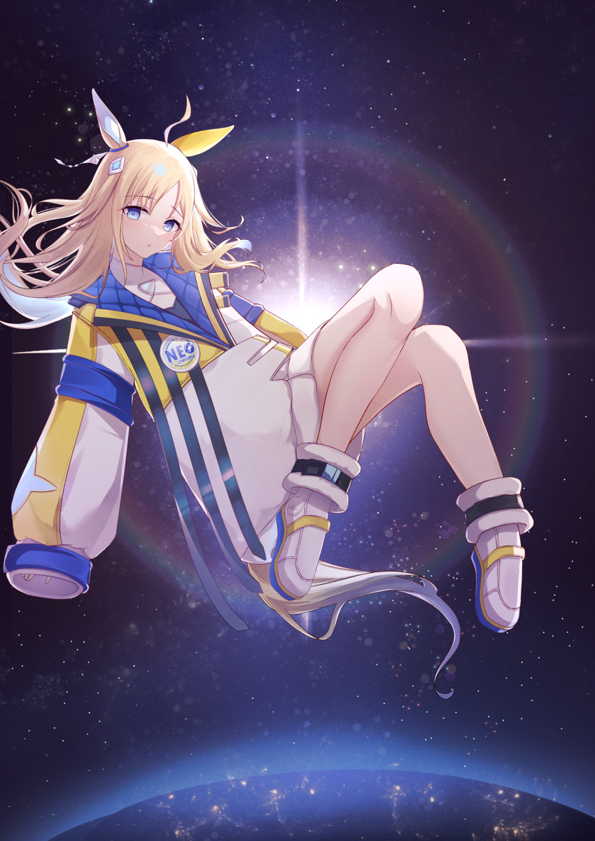 1girl, absurdres, ahoge, animal_ears, blonde_hair, blue_eyes, boots, breasts