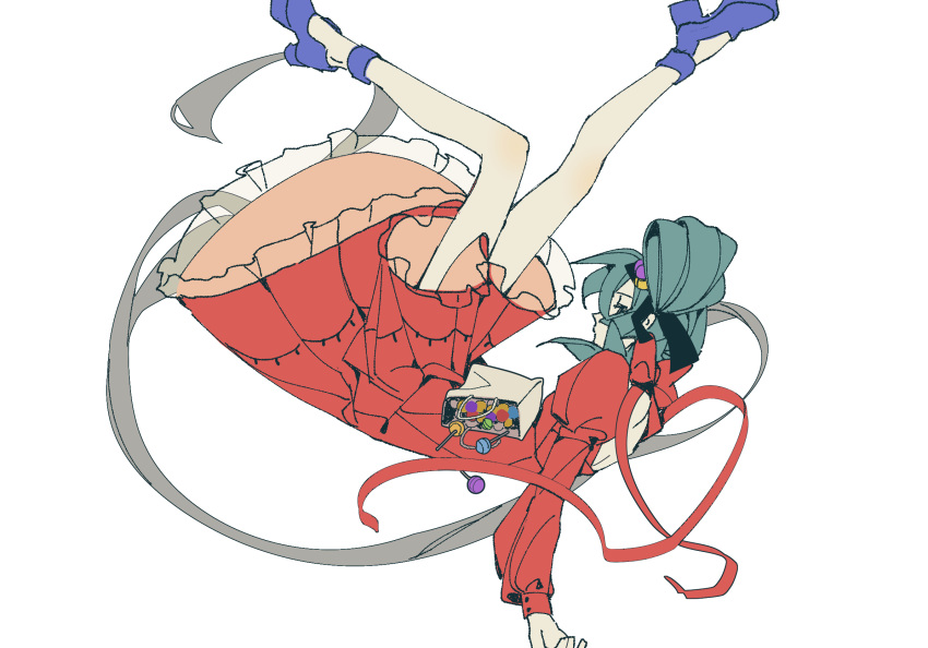 1girl, absurdly_long_hair, anklet, aqua_hair, asymmetrical_hair, back_cutout, bag, bare_back