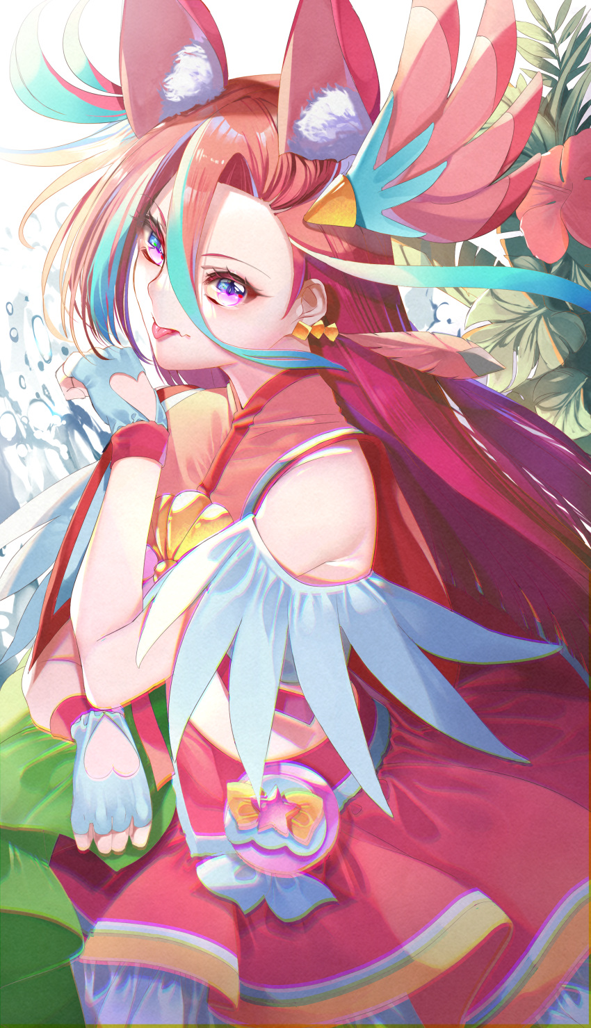 1girl, :p, absurdres, animal_ears, blue_hair, cat_ears, closed_mouth, clothing_cutout