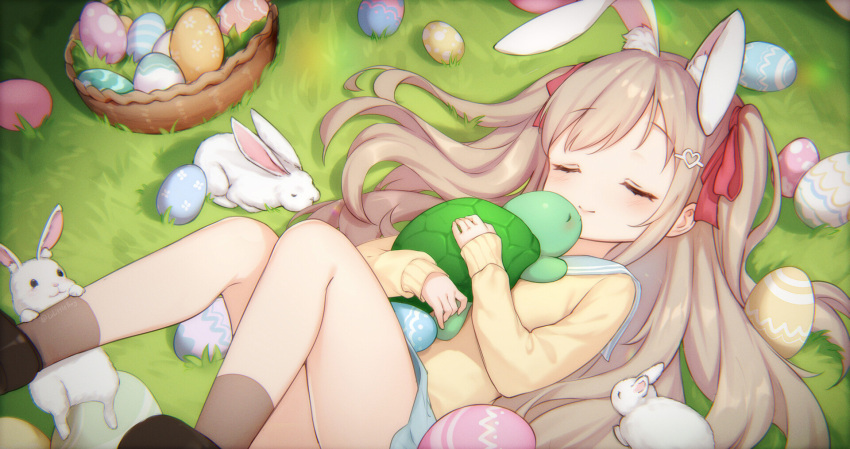 1girl, animal, animal_ear_fluff, animal_ears, animal_hug, basket, blue_sailor_collar, blue_skirt