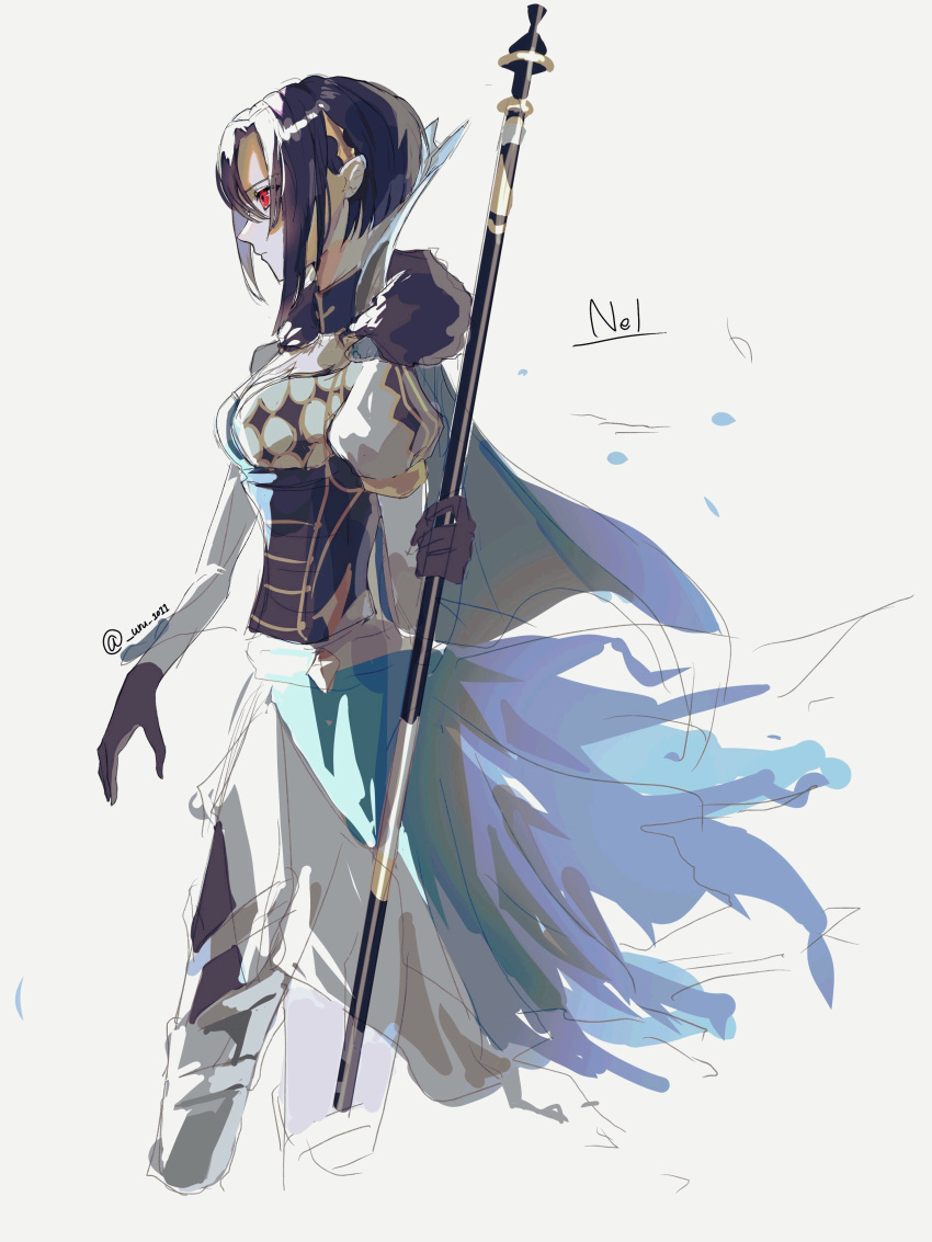 1girl, absurdres, black_gloves, black_hair, capelet, facing_to_the_side, fire_emblem, fire_emblem_engage