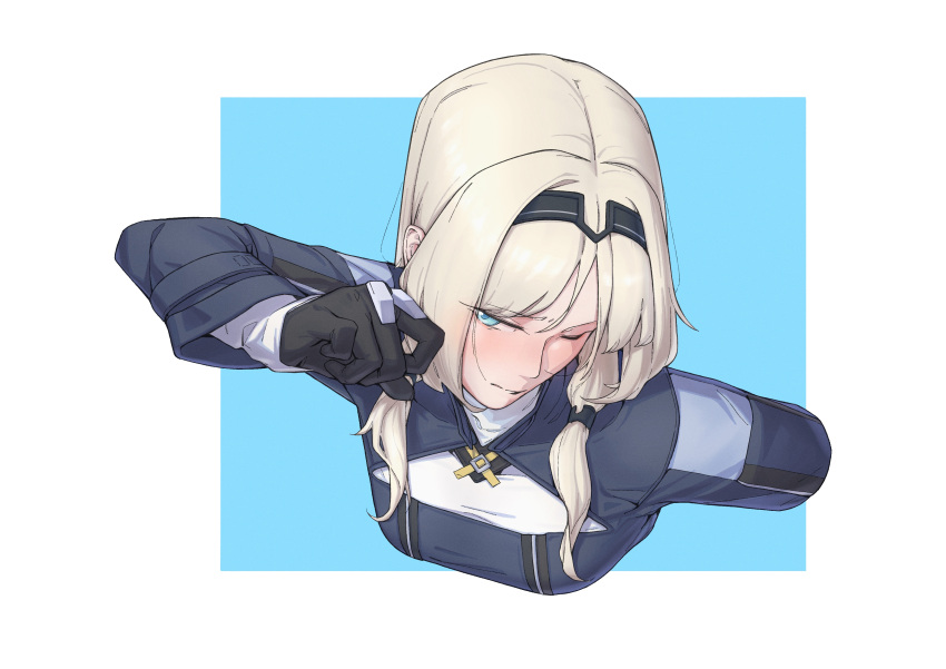 1girl, absurdres, an-94_(girls'_frontline), armored_gloves, black_gloves, black_hairband, blonde_hair, blue_eyes