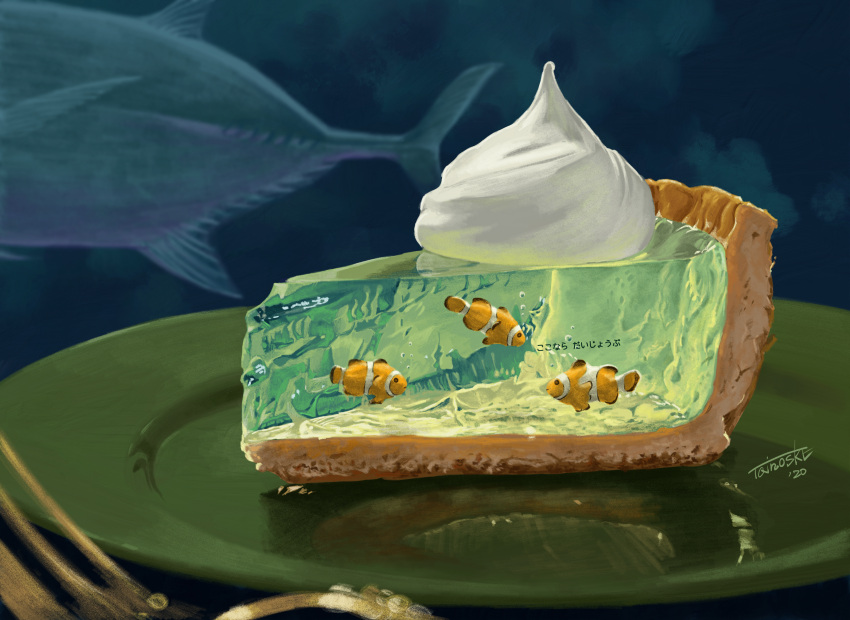 absurdres, animal_focus, cake, clownfish, fish, food, food_focus, highres