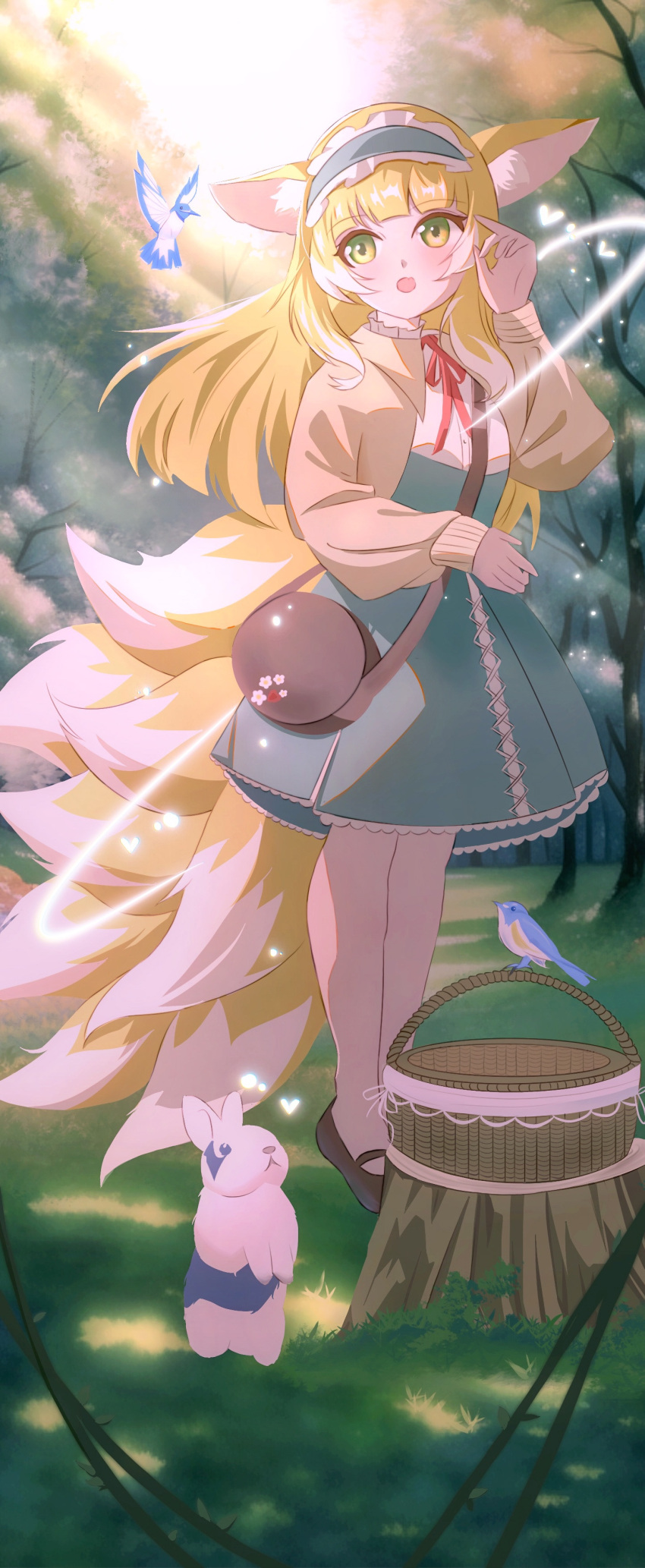 1girl, absurdres, animal, animal_ears, arknights, bag, basket, bird