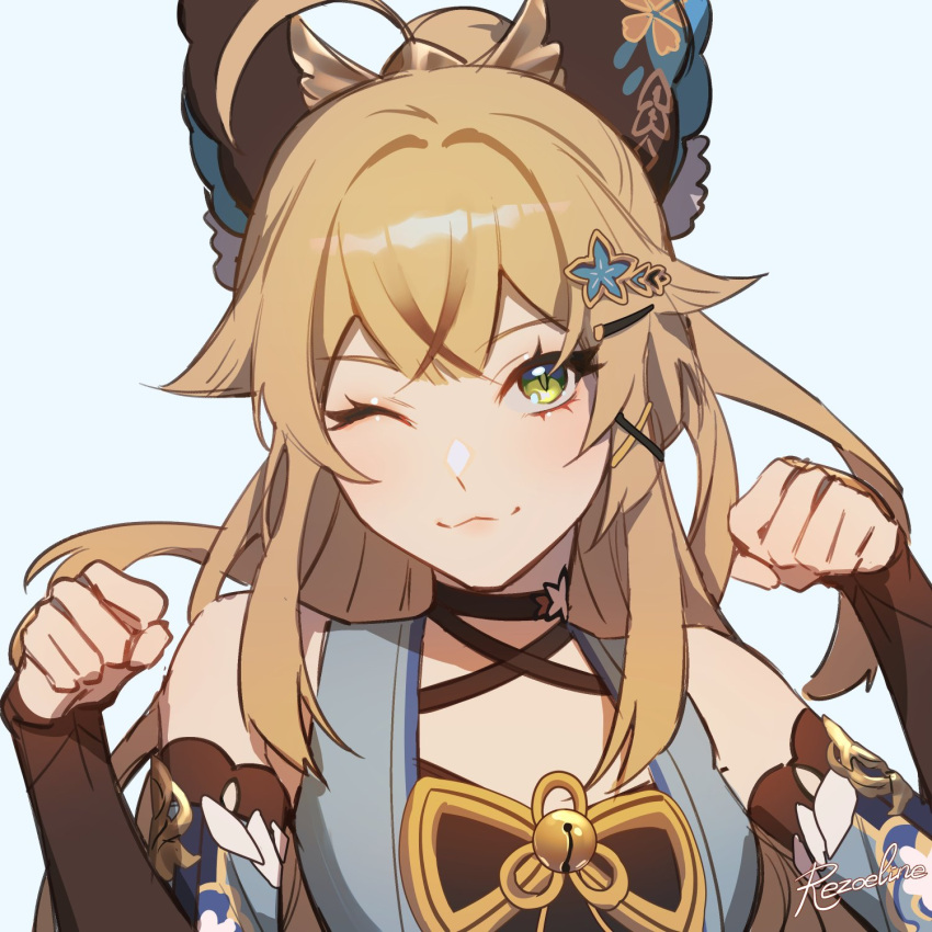 1girl, :3, ahoge, animal_ears, black_choker, bow, cat_ears, cat_girl