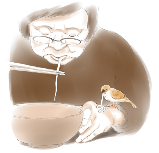 bird, caracol, chopsticks, copyright_request, eating, food, friends, glasses