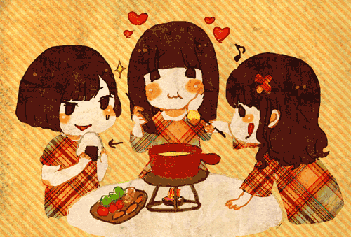 bad_id, eating, food, lowres, multiple_girls, onigiri, rice_ball, suzzy
