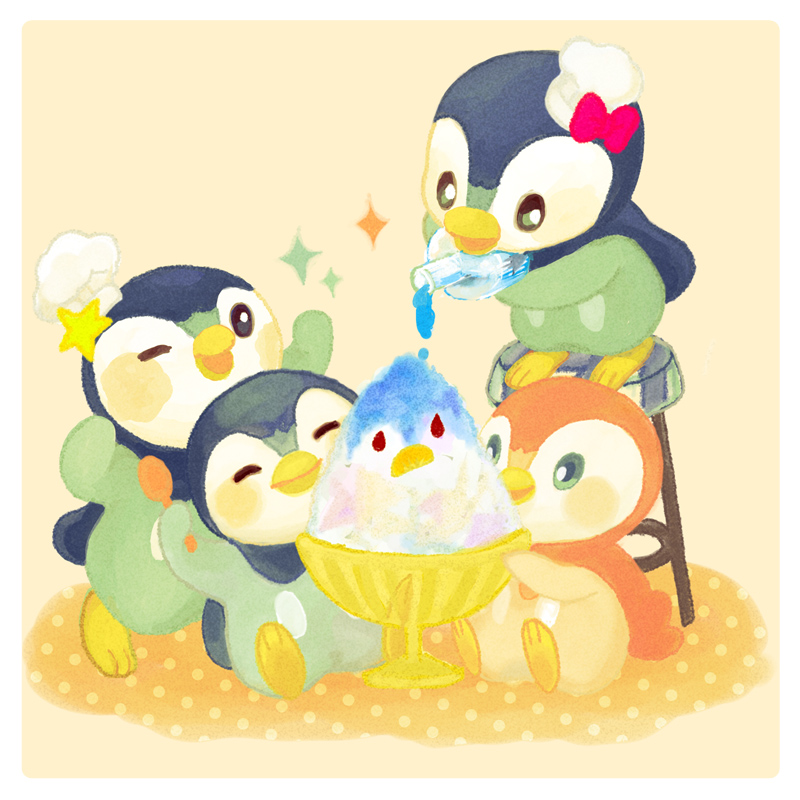 chef, chef_hat, clothed_pokemon, food, hat, ladder, no_humans, piplup