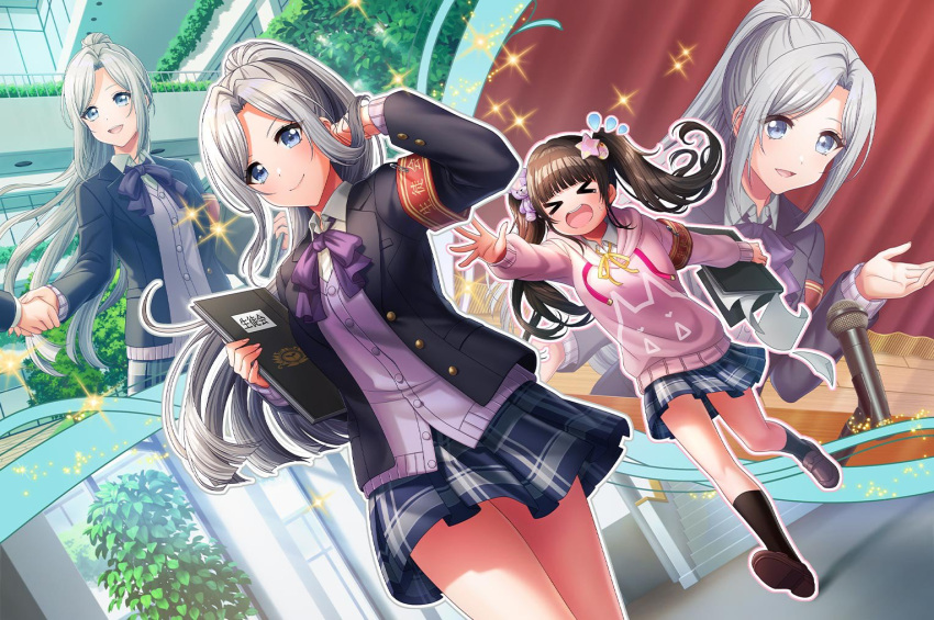 d4dj, dress, grey_eyes, grey_hair, kaibara_michiru, long_hair, niijima_ibuki, ponytail
