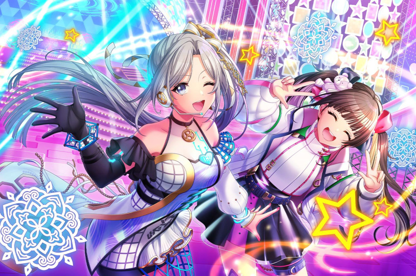 blush, d4dj, dress, grey_eyes, grey_hair, kaibara_michiru, long_hair, niijima_ibuki