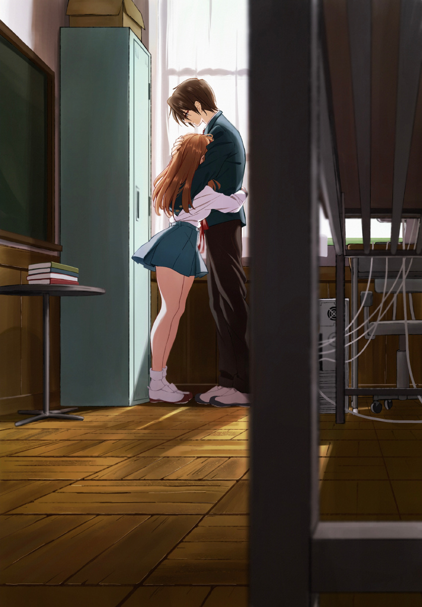 1boy, 1girl, 621_joker_123, absurdres, asahina_mikuru, blazer, blue_jacket, blue_sailor_collar