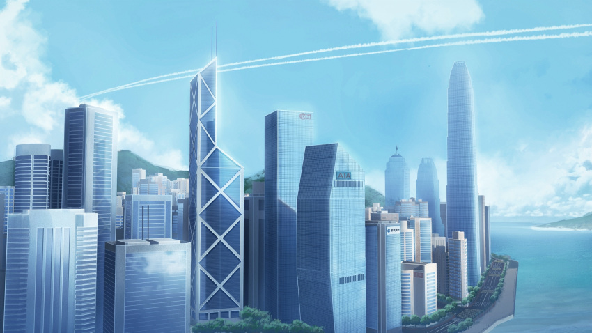 blue_sky, building, chinese_commentary, city, cityscape, clouds, commentary_request, day