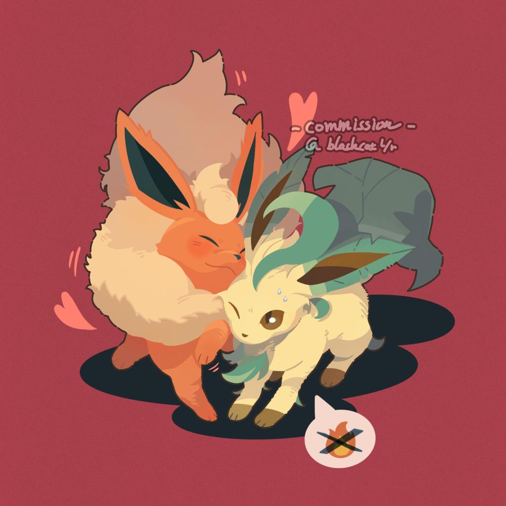 blackcatlandr, blush, brown_eyes, closed_eyes, closed_mouth, commission, flareon, heart
