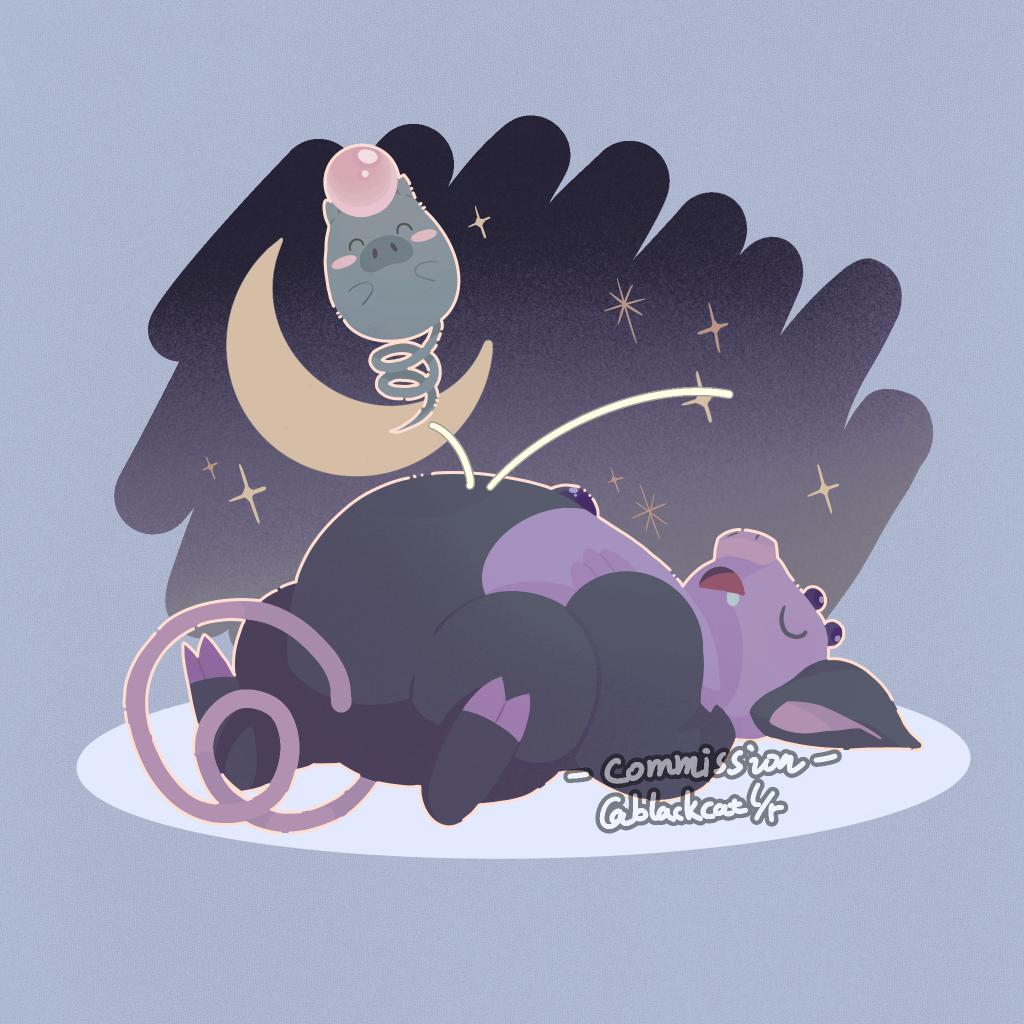 blackcatlandr, border, closed_eyes, commission, crescent_moon, drooling, evolutionary_line, grey_border