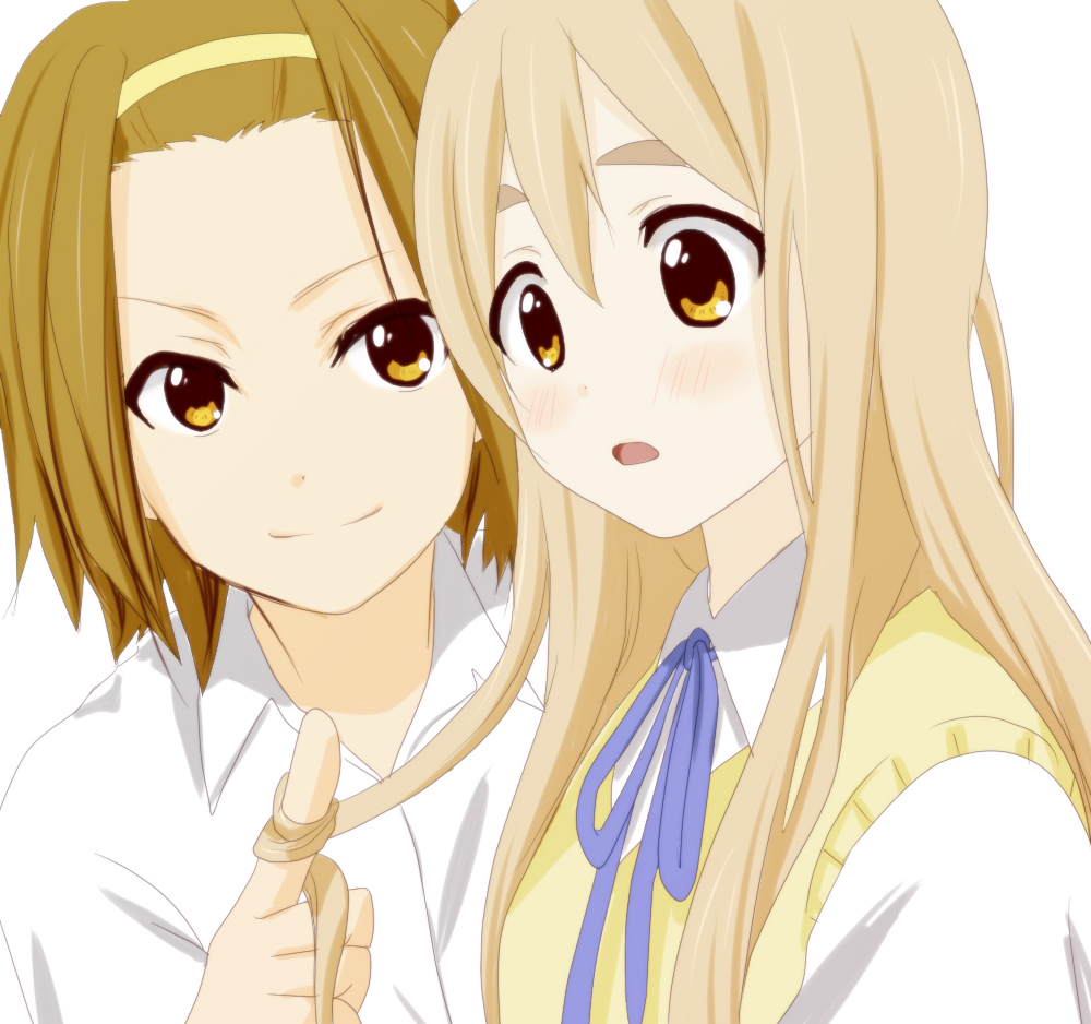 blonde_hair, blue_eyes, blush, brown_eyes, brown_hair, hairband, k-on!, kotobuki_tsumugi