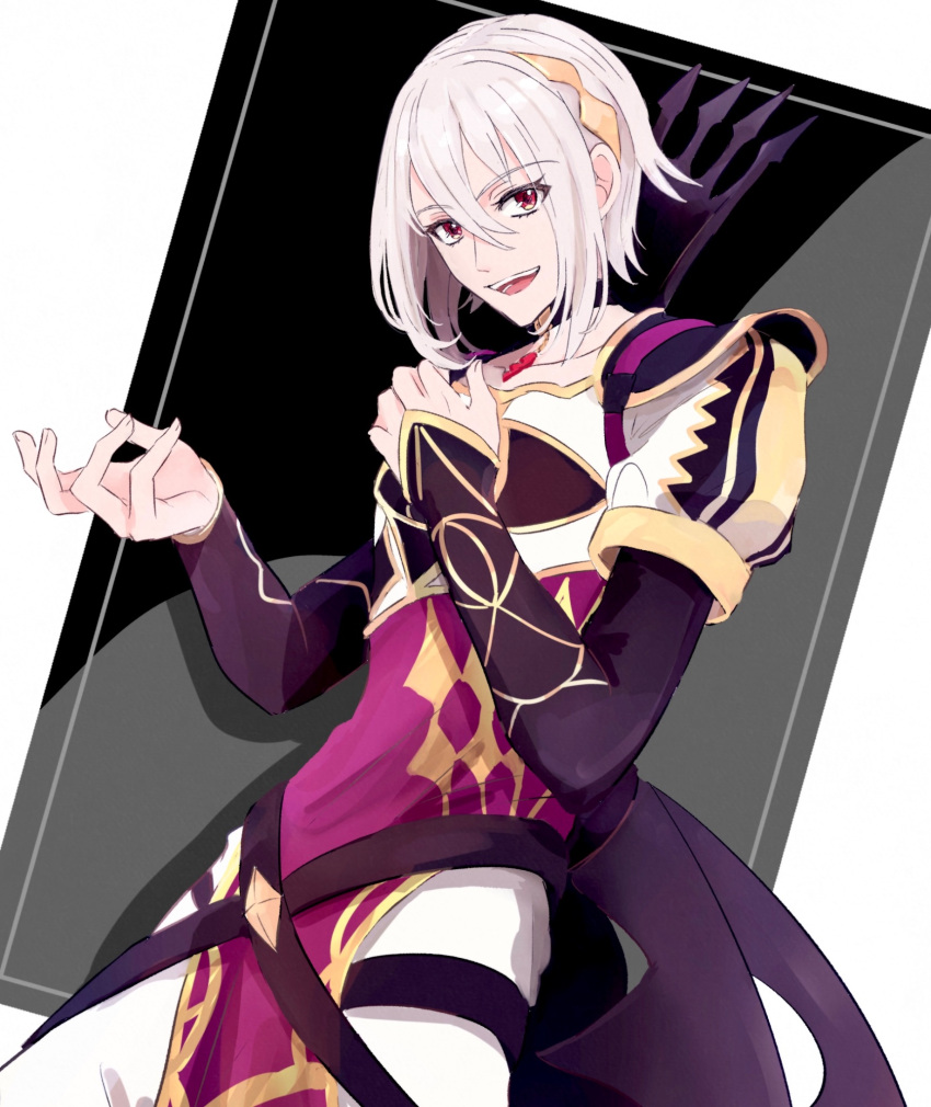 1boy, androgynous, asymmetrical_clothes, belt, fire_emblem, fire_emblem_engage, hair_ornament, highres