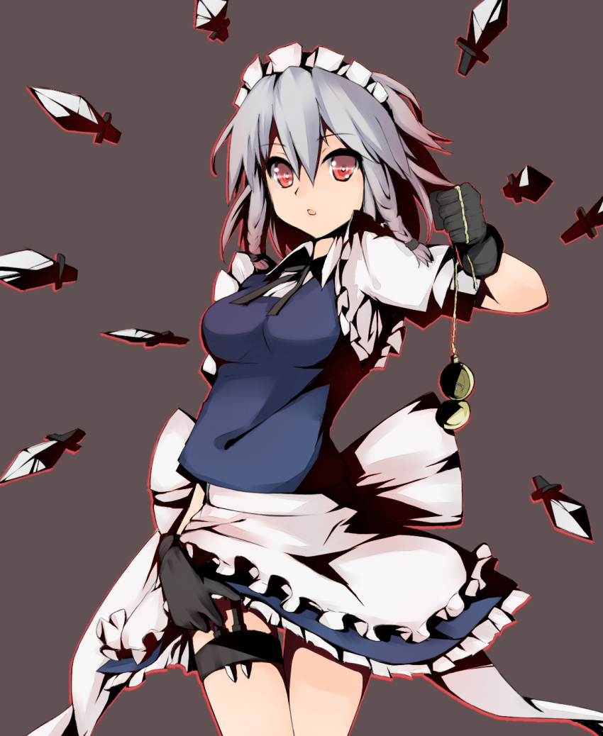 haguruma, highres, izayoi_sakuya, knife, maid, red_eyes, solo, touhou