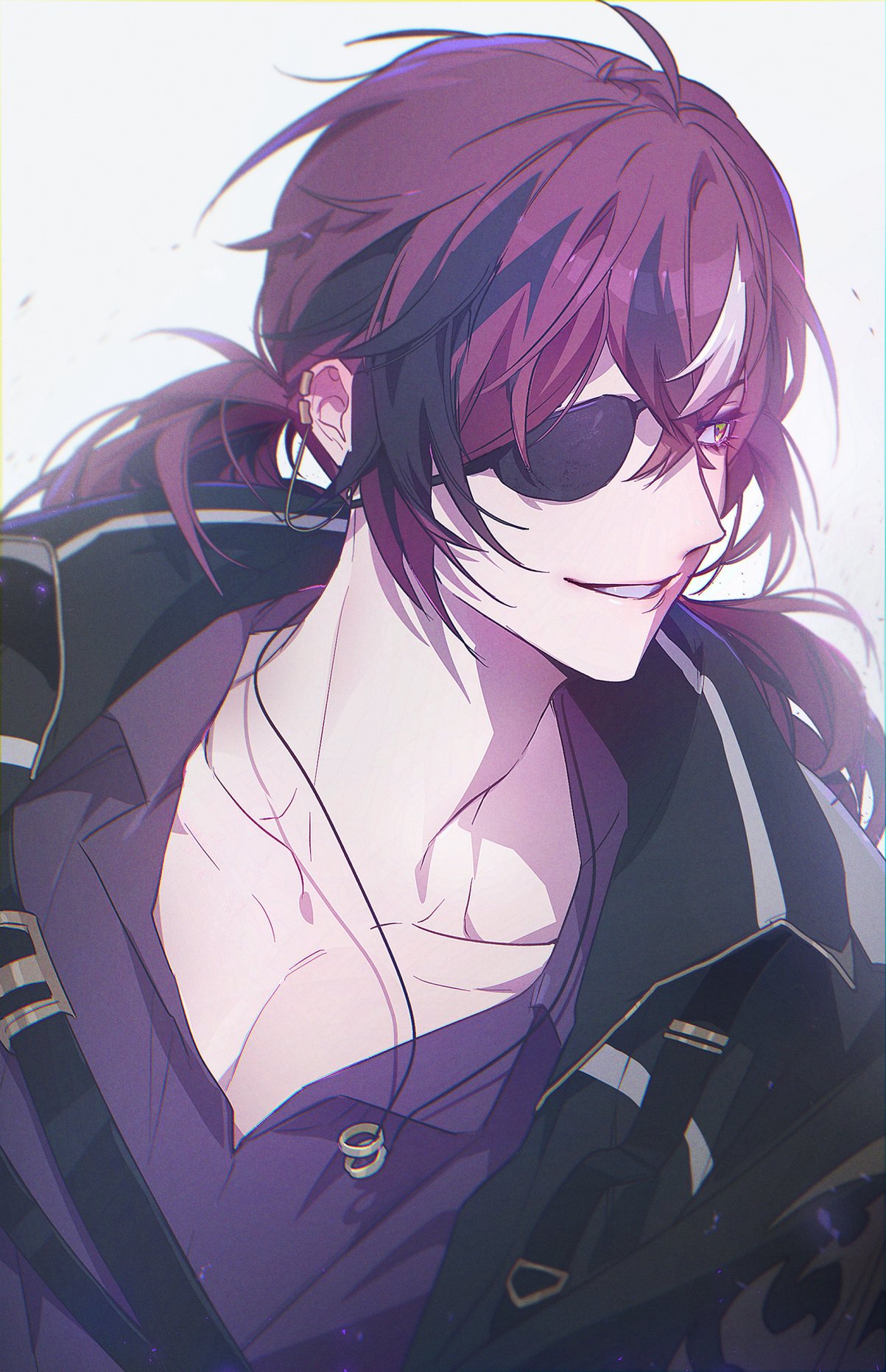 1boy, ahoge, black_hair, black_jacket, collarbone, collared_jacket, collared_shirt, commentary