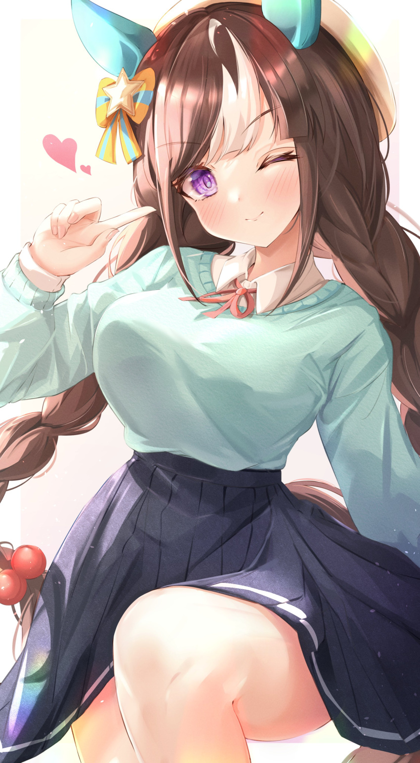 absurdres, alternate_costume, animal_ears, beret, blush, braid, breasts, casual