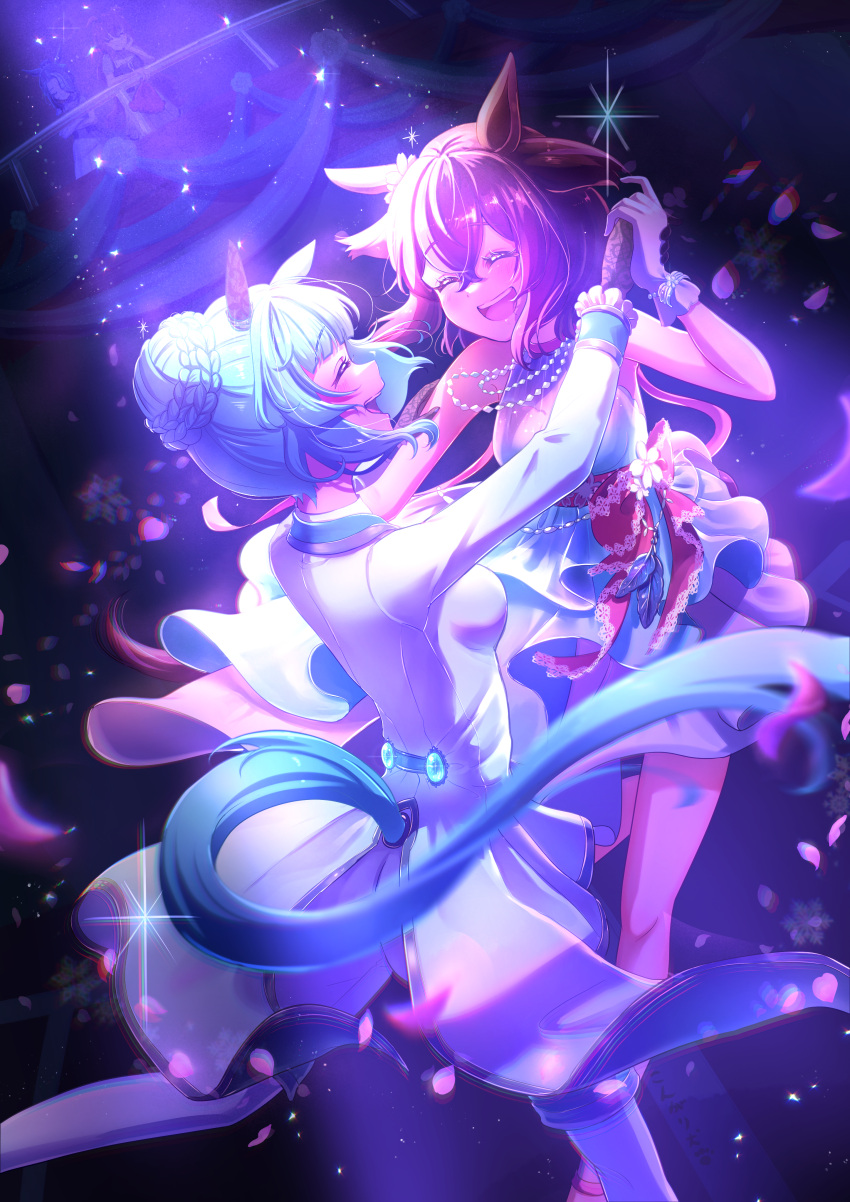 4girls, absurdres, animal_ears, black_gloves, blush, braid, braided_bun, breasts