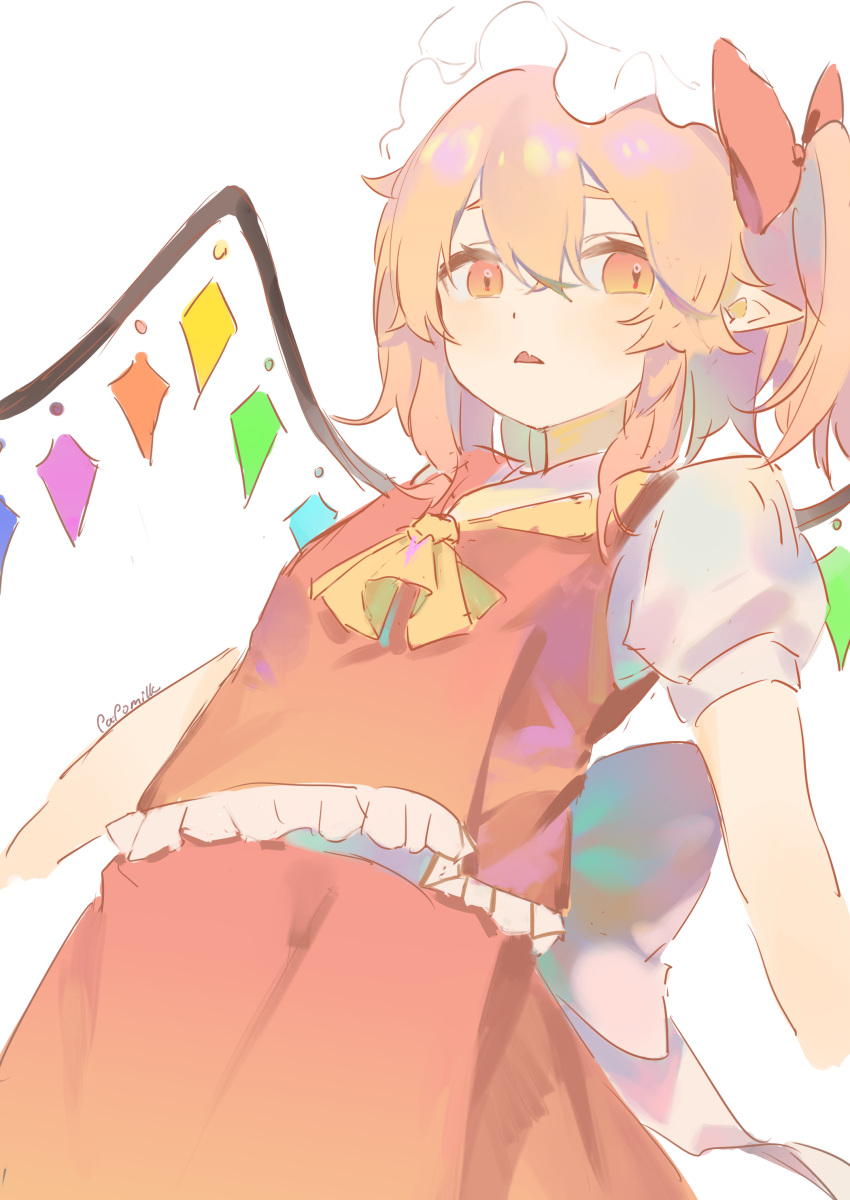 1girl, absurdres, artist_name, ascot, blush, bow, commentary, crystal