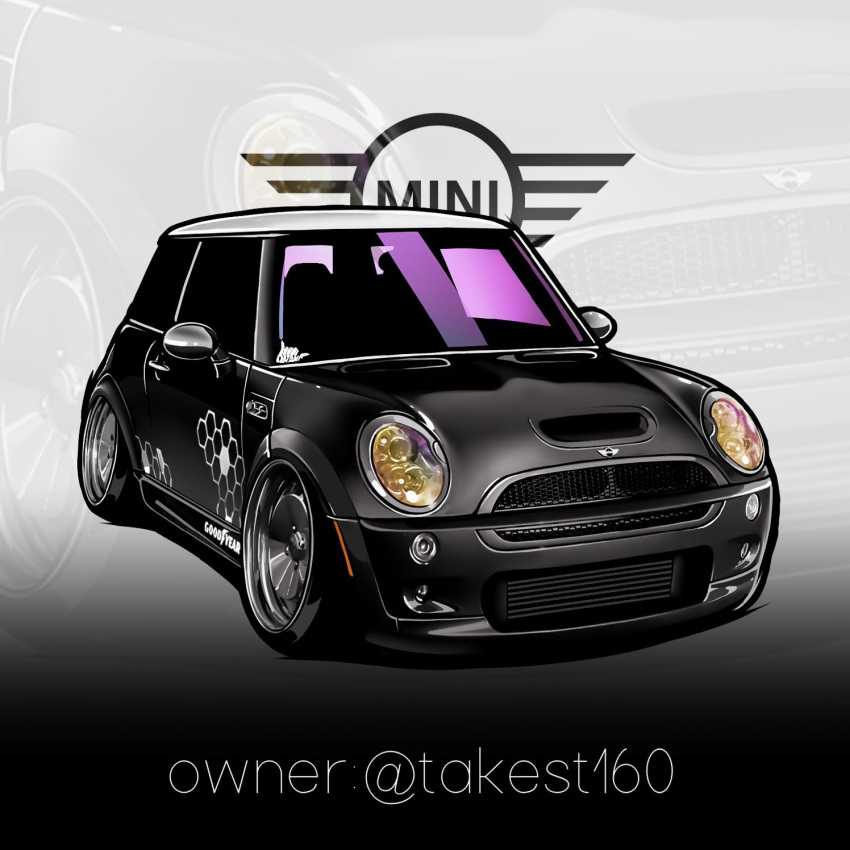 black_car, car, chris_ilst, commission, highres, logo, mini_cooper, motor_vehicle