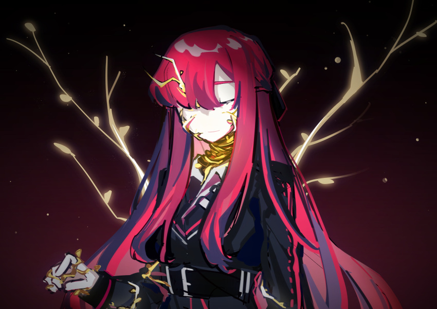 1girl, absurdres, adapted_costume, belt, black_belt, chinese_commentary, closed_eyes, closed_mouth