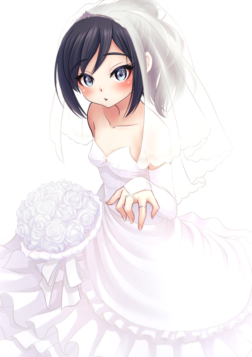 1girl, absurdres, alternate_costume, asashio_(kancolle), black_hair, blue_eyes, bridal_veil, commentary_request