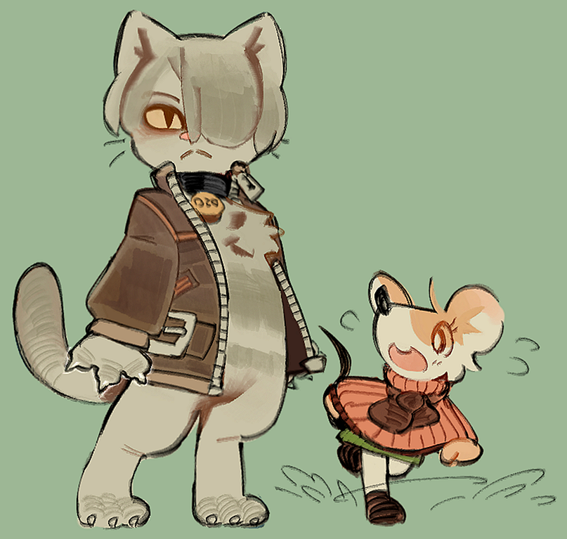 1boy, 1girl, :<, ashley_graham, ashley_graham_(mouse), blonde_hair, brown_jacket, cat