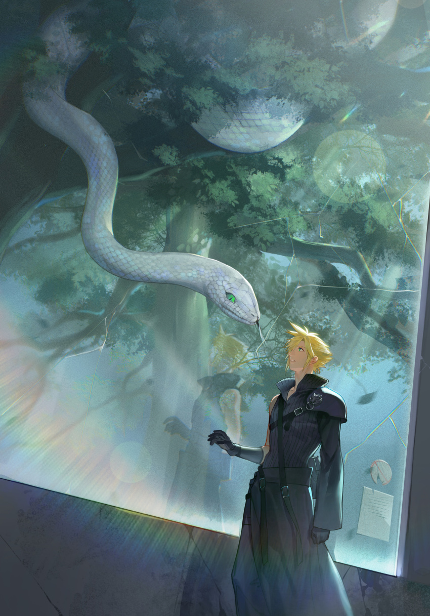 1boy, absurdres, animal, armor, black_gloves, black_pants, black_shirt, blonde_hair