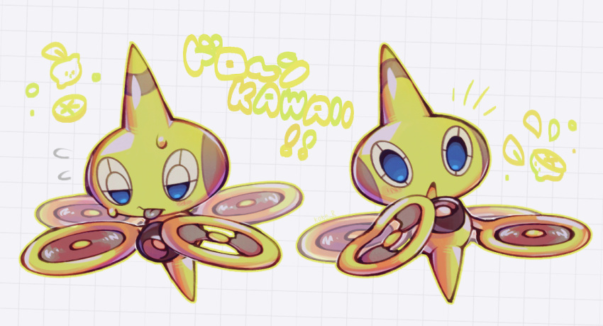 :o, blue_eyes, blush, closed_mouth, commentary_request, flying_sweatdrops, grid_background, kokemushi_(kuru_fox)