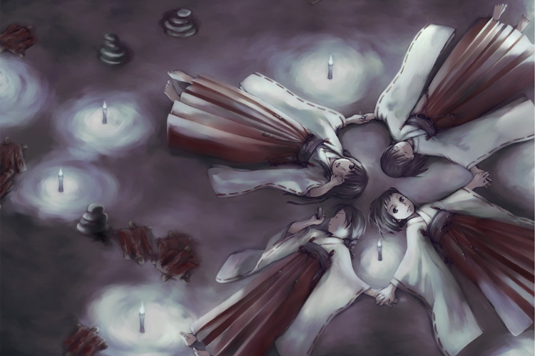 braid, candle, fatal_frame, fatal_frame_3, japanese_clothes, kuze_amane, kuze_hisame, kuze_minamo