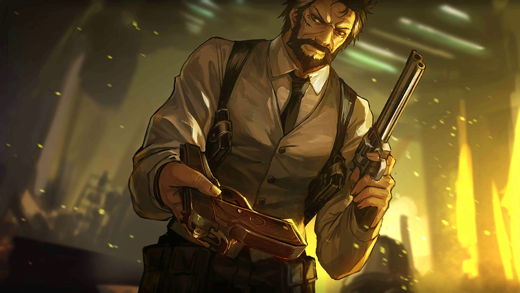 1boy, artist_request, beard, belt_pouch, berezovich_kryuger_(girls'_frontline), black_hair, black_necktie, check_artist