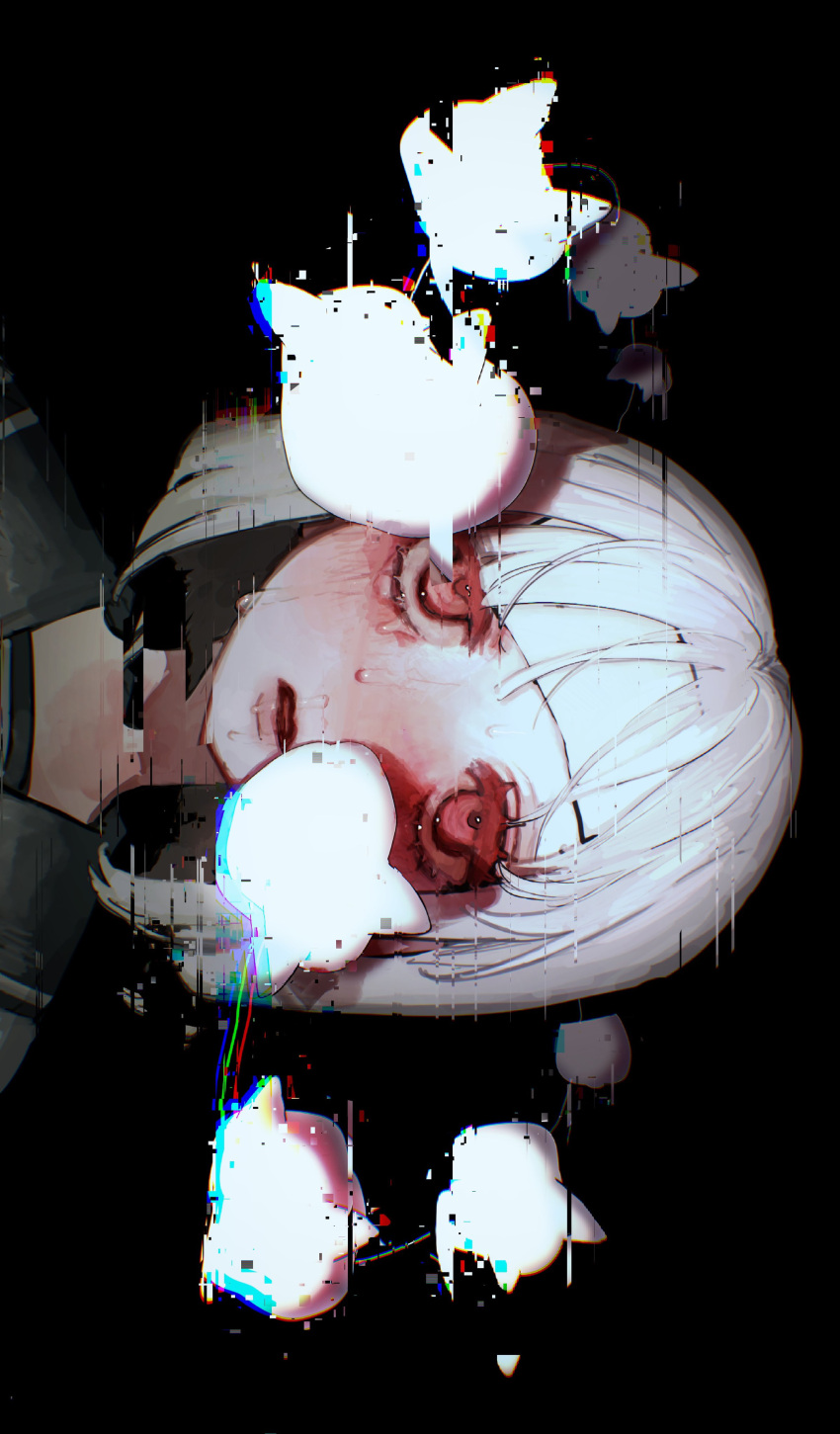 1girl, absurdres, black_background, black_sailor_collar, blunt_bangs, chromatic_aberration, colored_eyelashes, commentary