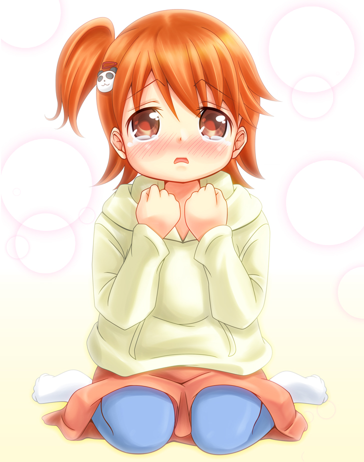 blush, child, inami_mahiru, orange_hair, side_ponytail, suzuka_(mogyumera), tears, working!!
