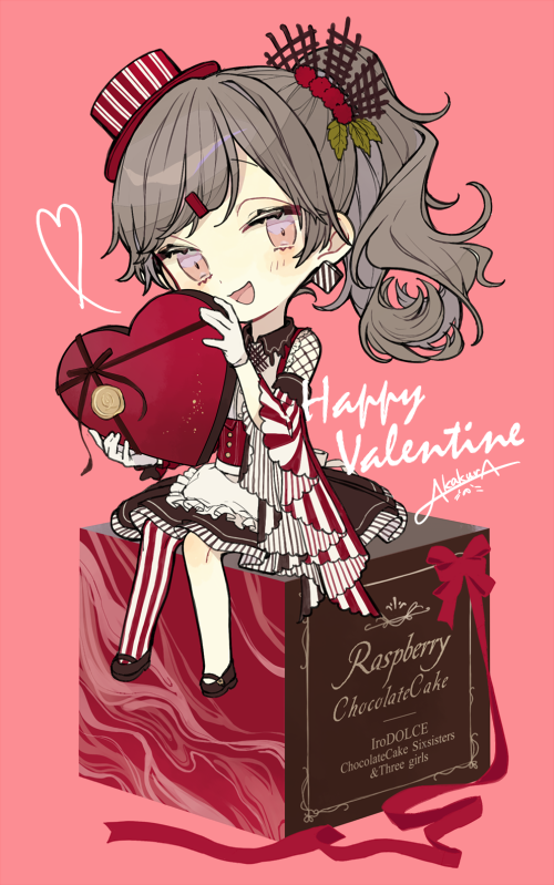 1girl, akakura, apron, artist_name, black_footwear, black_skirt, box, brown_hair
