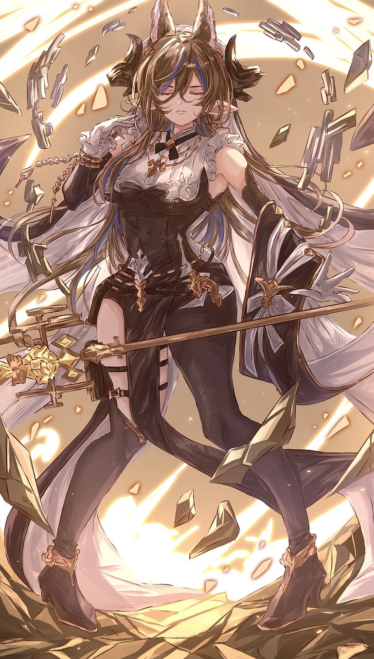 1girl, animal_ears, asymmetrical_footwear, black_dress, black_footwear, blue_hair, boots, breasts