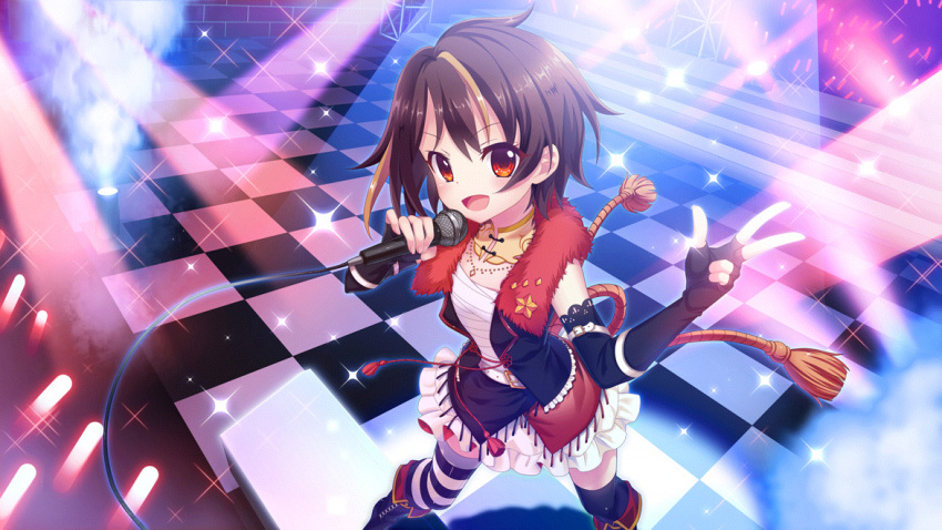 1girl, arm_belt, asymmetrical_legwear, bandou_mikuru, belt, black_footwear, black_gloves, black_skirt